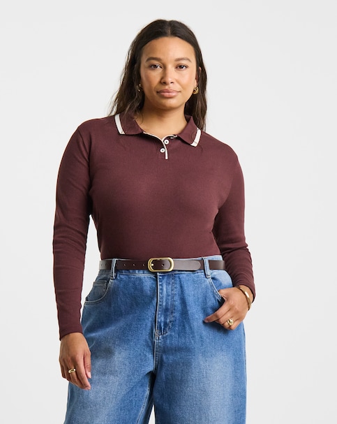 New In - LS Rib Polo Neck With Contrast