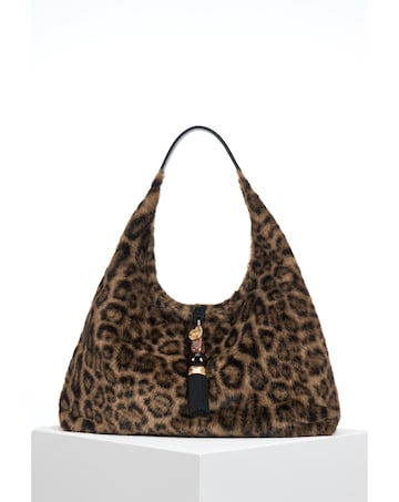 Luella Grey Pandora Leopard Faux Fur Slouch Hobo