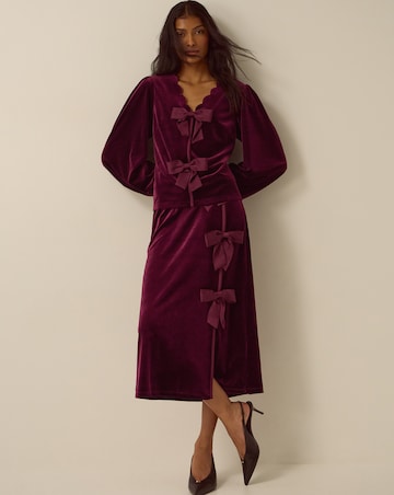 Monsoon Buffy Bow Velvet Midi Skirt