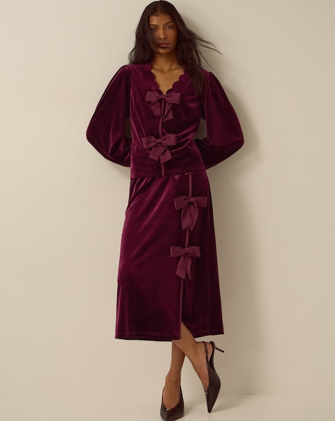 New In - Monsoon Buffy Bow Velvet Midi Skirt