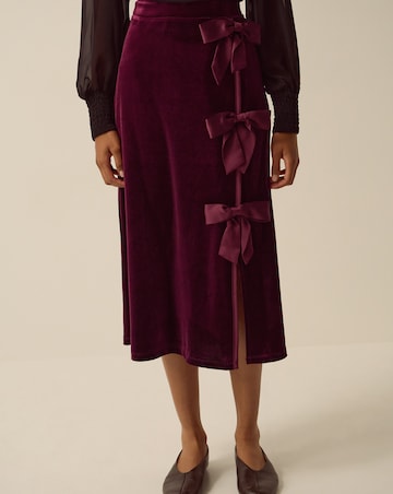 Monsoon Buffy Bow Velvet Midi Skirt