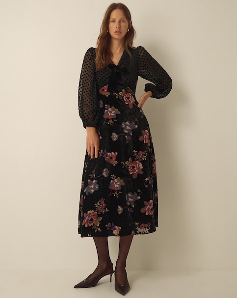 New In - Monsoon Abril Floral Velvet Midi Dress