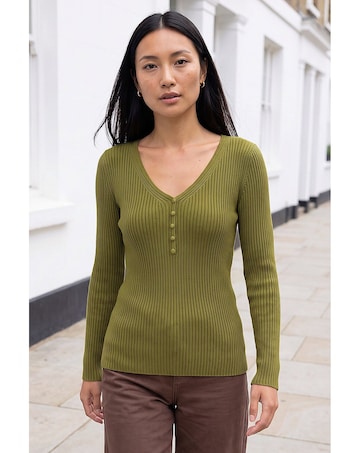 Roman Button Rib Knit Jumper