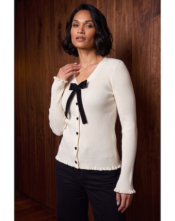 Roman Dusk Bow Detail Rib Knit Cardigan