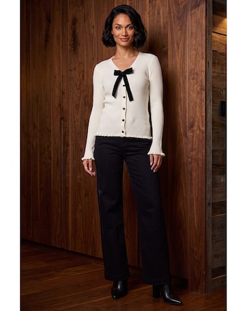 Roman Dusk Bow Detail Rib Knit Cardigan