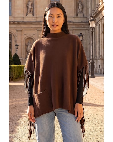 Roman Fringe Hem Knit Poncho