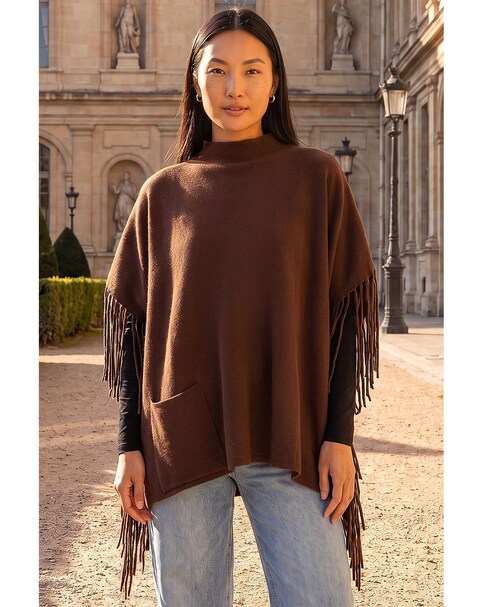 New In - Roman Fringe Hem Knit Poncho