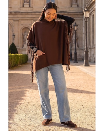 Roman Fringe Hem Knit Poncho