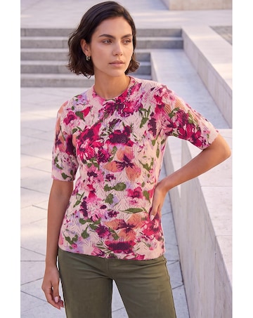 Roman Floral Pointelle Short Sleeve Knit
