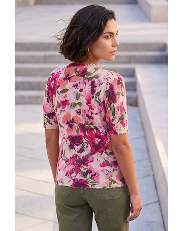 Roman Floral Pointelle Short Sleeve Knit