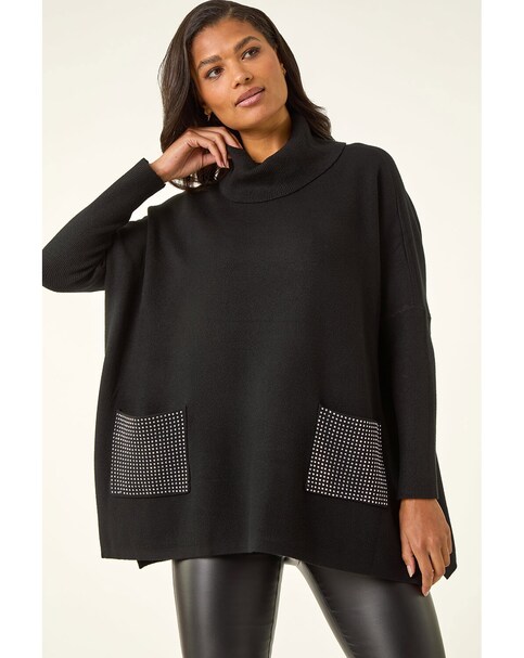 New In - Roman Sparkle Pocket Poncho Jumper