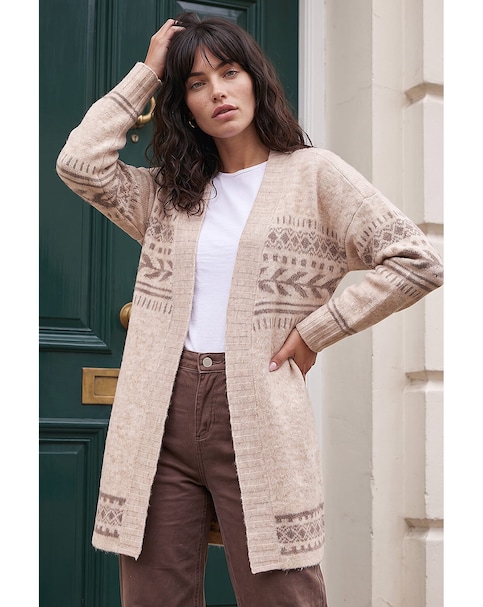 Roman Pattern Belted Cardigan