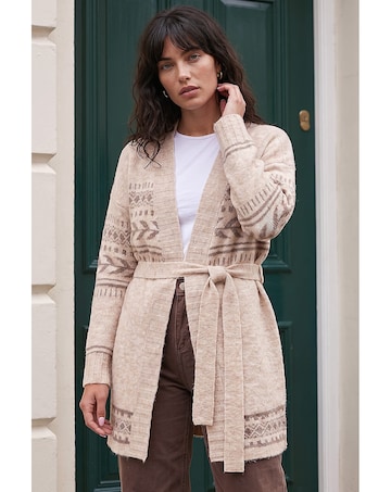 Roman Pattern Belted Cardigan