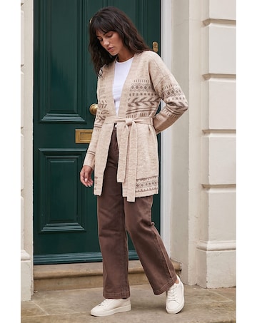 Roman Pattern Belted Cardigan