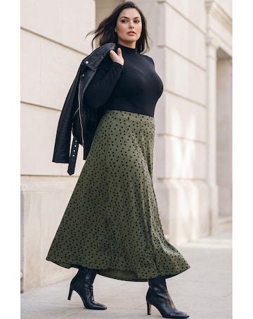 Roman Curve Polka Dot Stretch Skirt