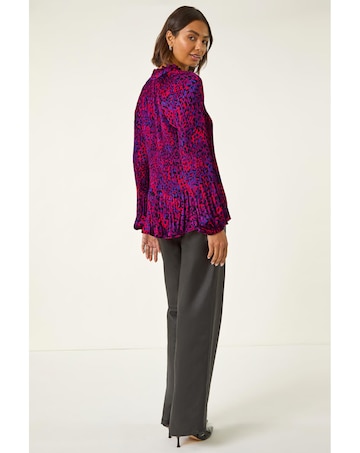 Roman Animal Print Tie Neck Pleated Top