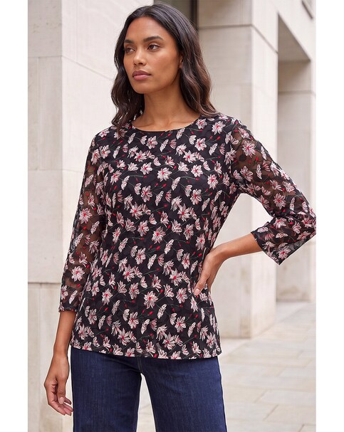 New In - Roman Floral Print Stretch Lace Top