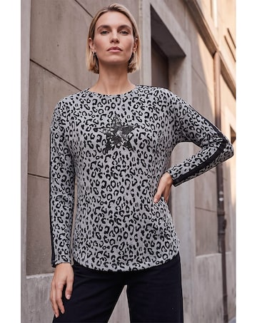 Roman Sequin Star Animal Print Top