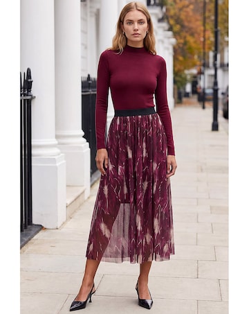 Roman Abstract Print Mesh Overlay Skirt