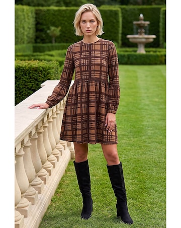 Roman Check Print Stretch Dress