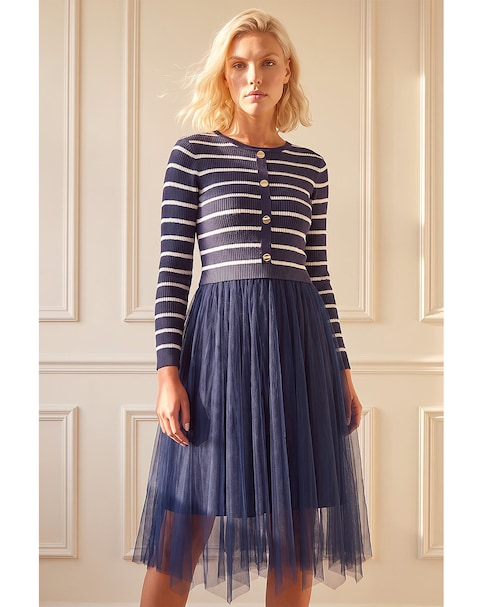 Roman Petite Stripe Hybrid Knit Dress