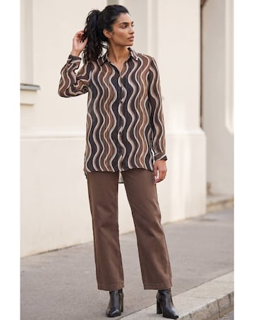 Roman Wave Print Satin Stripe Shirt