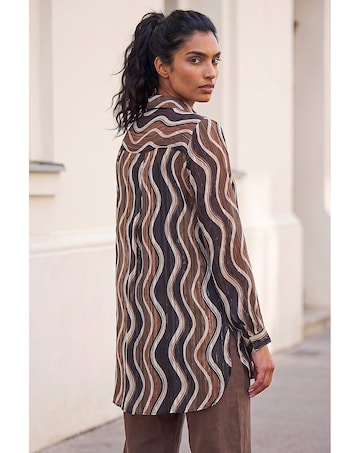 Roman Wave Print Satin Stripe Shirt