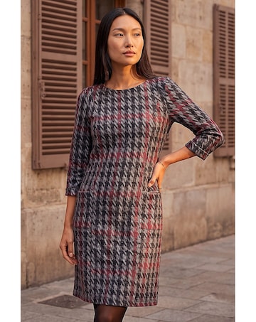 Roman Houndstooth Pocket Shift Dress