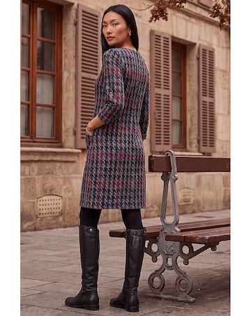 Roman Houndstooth Pocket Shift Dress