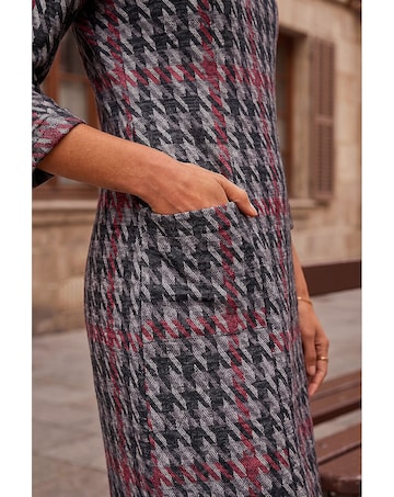 Roman Houndstooth Pocket Shift Dress