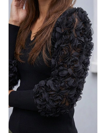 Roman Lace Sleeve V-Neck Knit Top