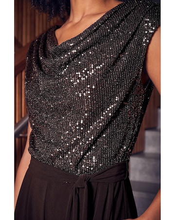 Roman Sequin Bodice Cowl Neck Jumpsuit