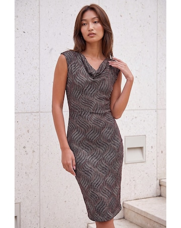 Roman Shimmer Cowl Neck Dress