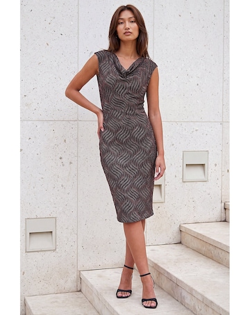 Roman Shimmer Cowl Neck Dress