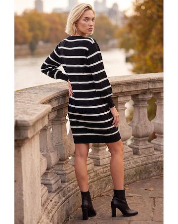 Roman Stripe V-Neck Knit Jumper Dress