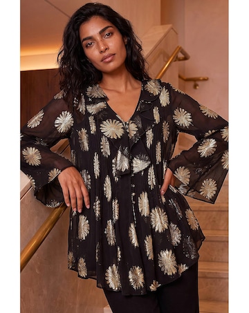 Roman Floral Frill Button Blouse