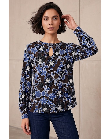 Roman Floral Puff Print Keyhole Top