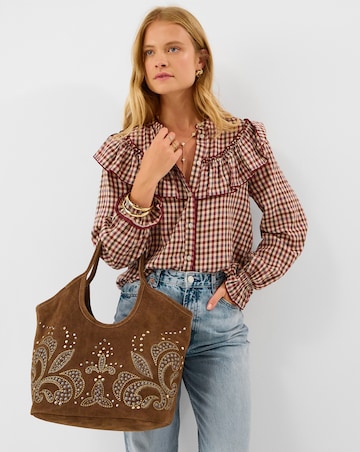 Accessorize Embroidered Suede Tote Bag