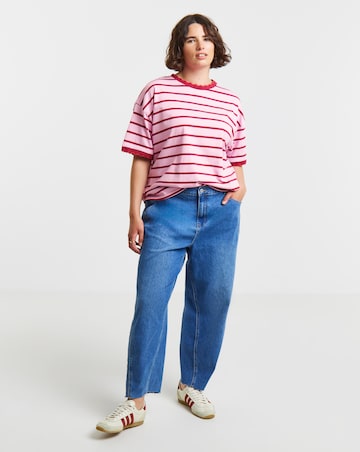 Simply Be Striped Scallop Trim Boxy T-Shirt