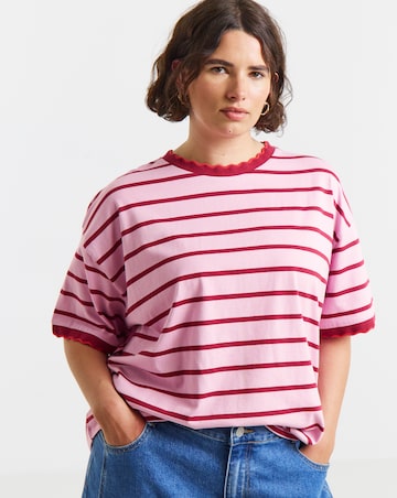 Simply Be Striped Scallop Trim Boxy T-Shirt