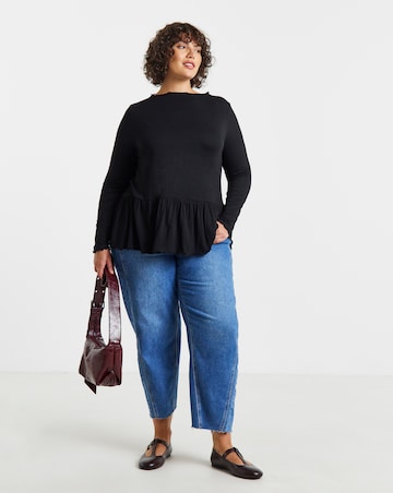 Simply Be Black Long Sleeve Peplum Top