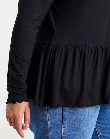 Simply Be Black Long Sleeve Peplum Top