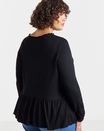 Simply Be Black Long Sleeve Peplum Top