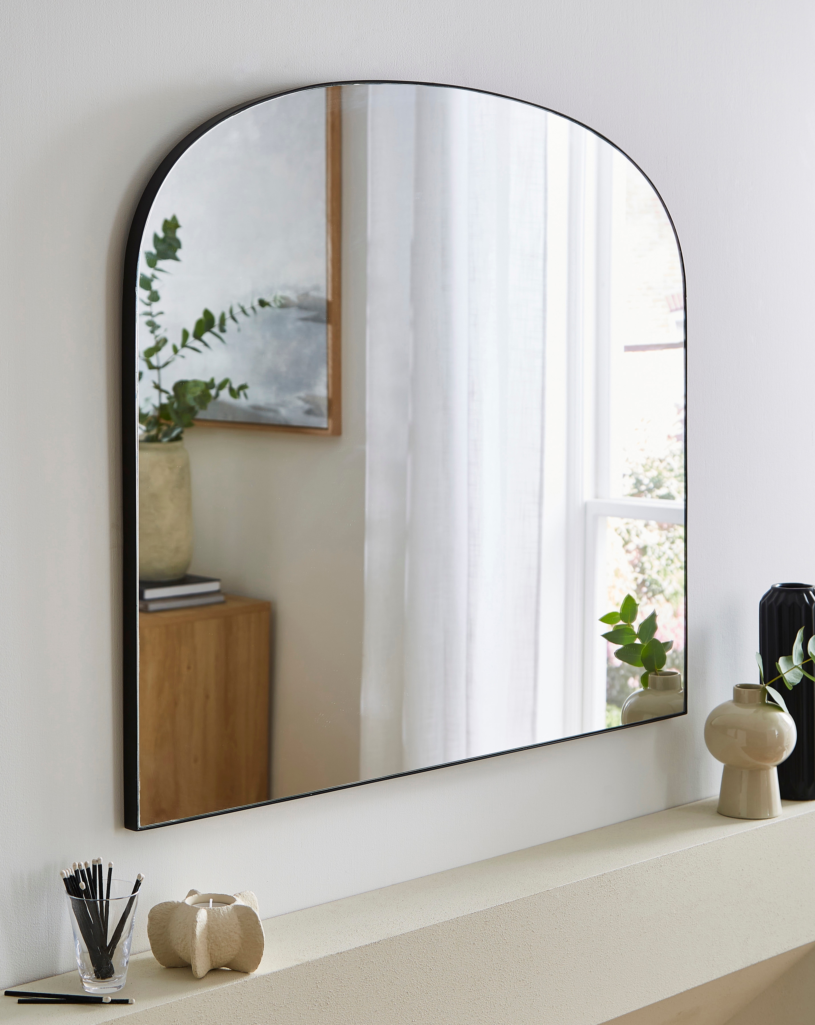 Black Arch Over Mantel Mirror
