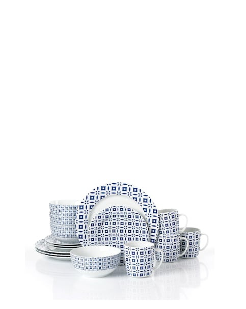 Waterside Blue Geo 16 Piece Dinner Set
