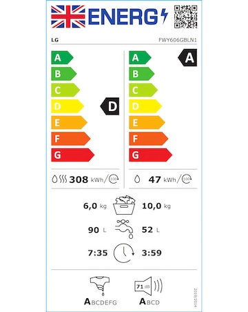 LG Turbowash FWY606GBLN1 10/6kg A/D Rated Washer Dryer Grey + Install