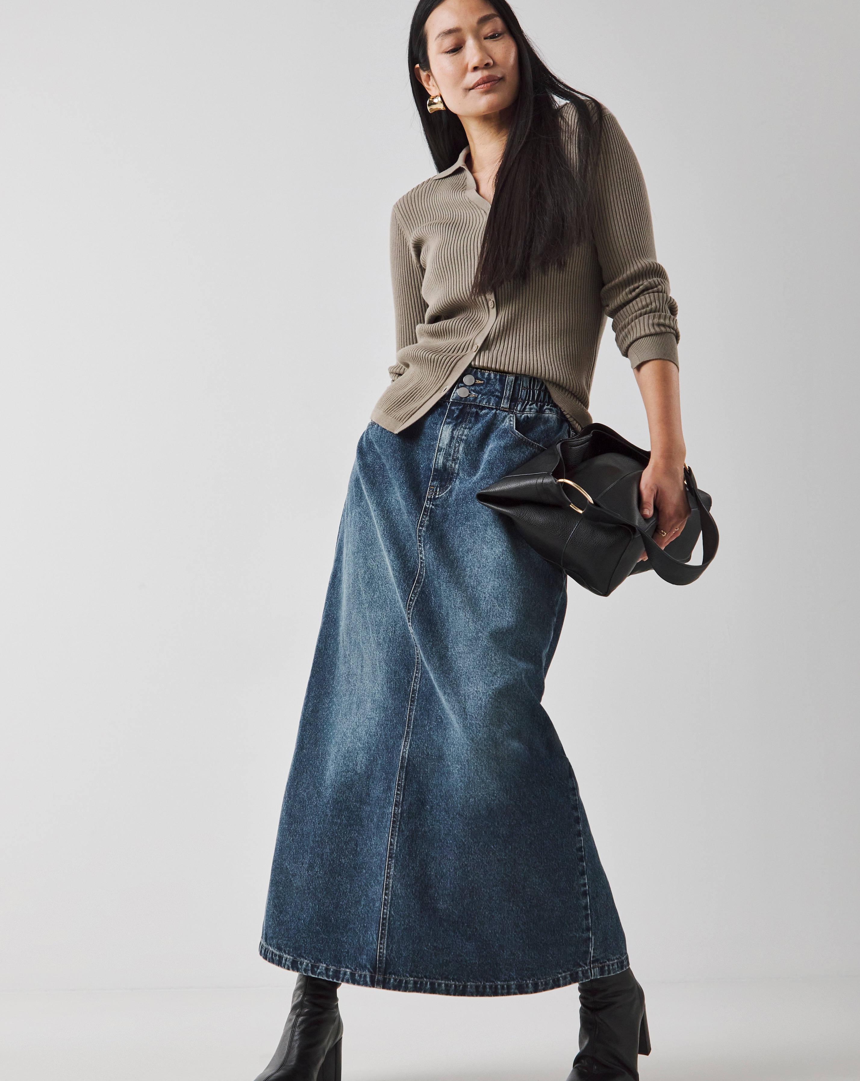 Elasticated Waist Full Denim Skirt