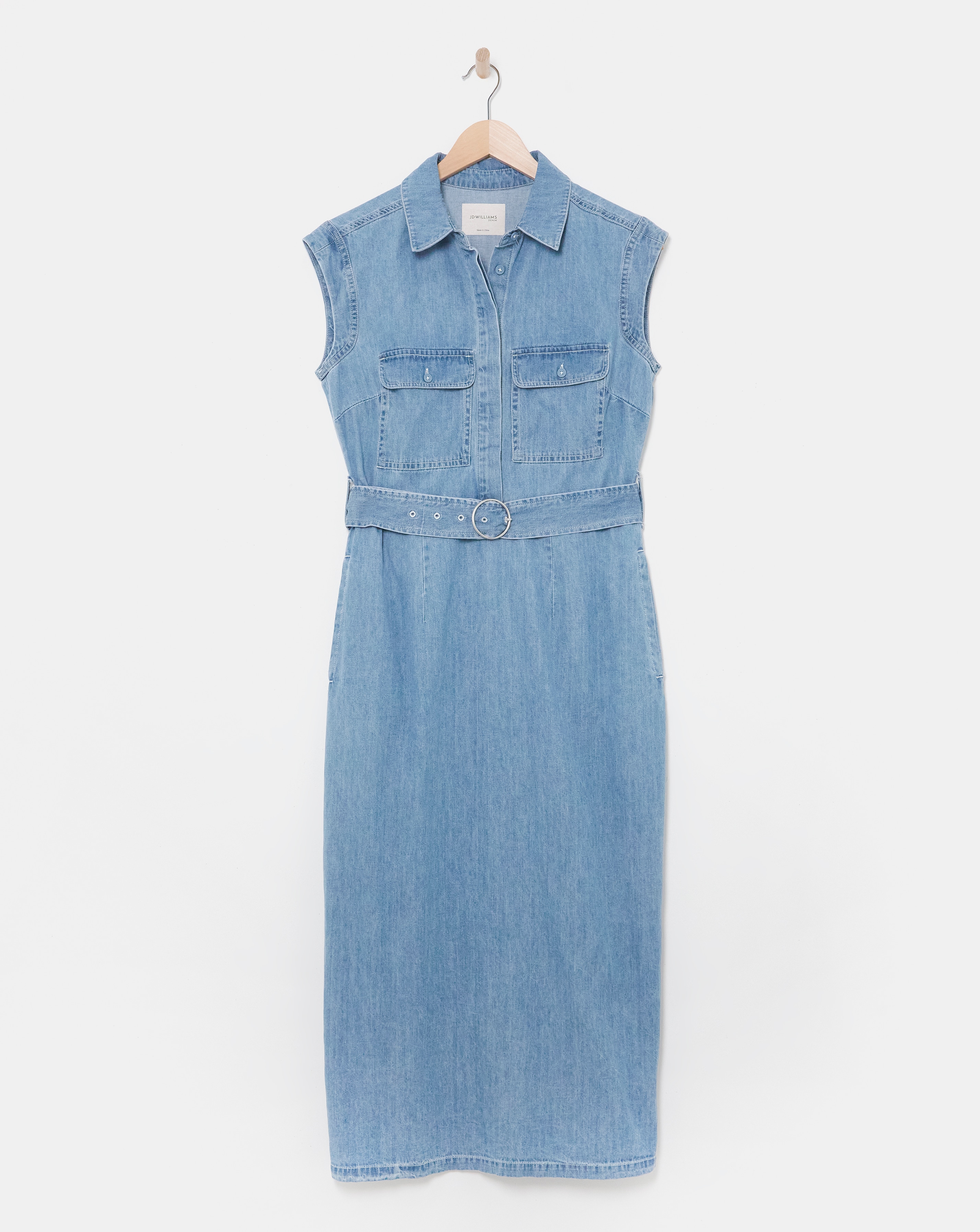 Blue Cap Sleeve Utility Midi Dress