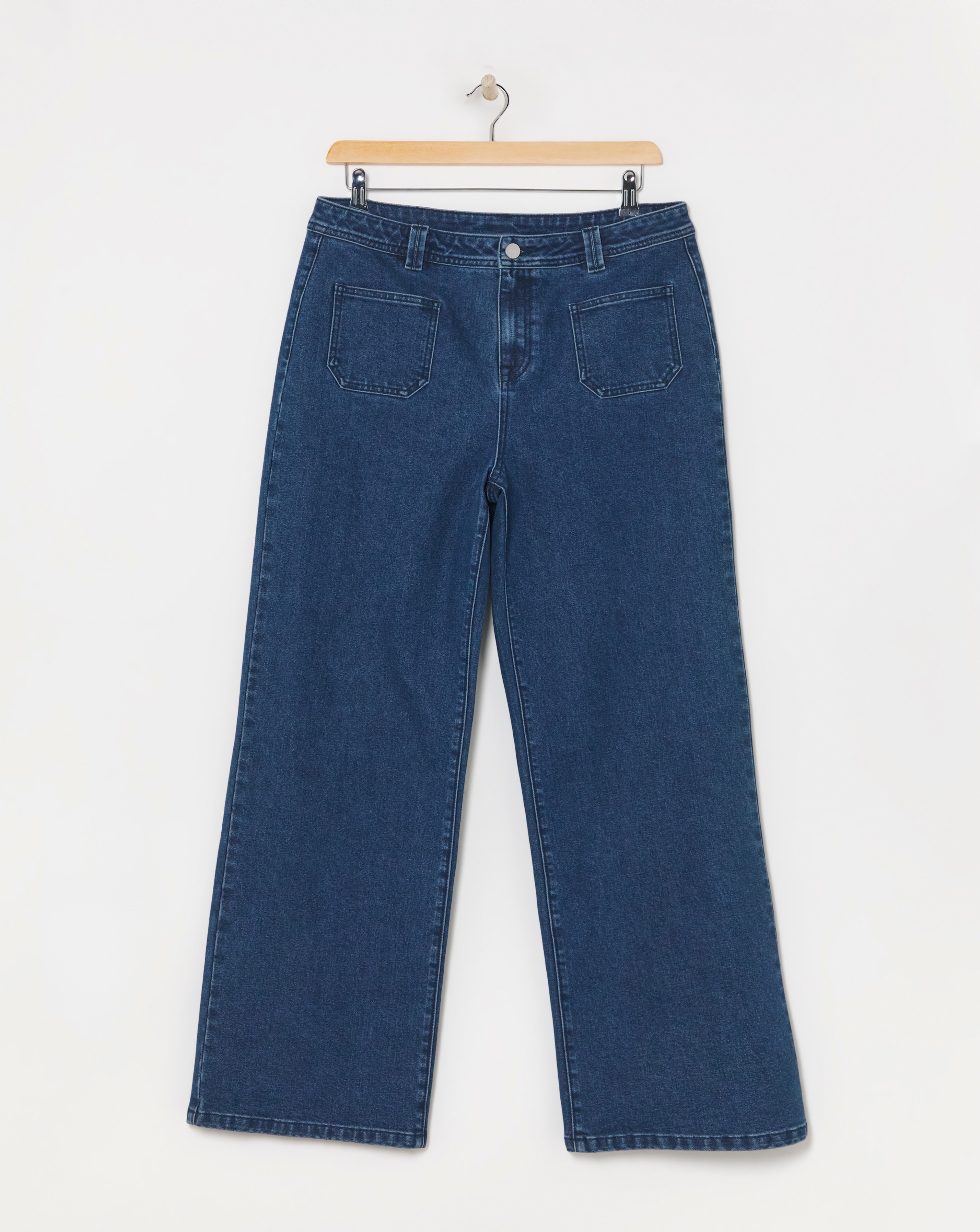 Blue Pocket Front Wide Leg Jeans