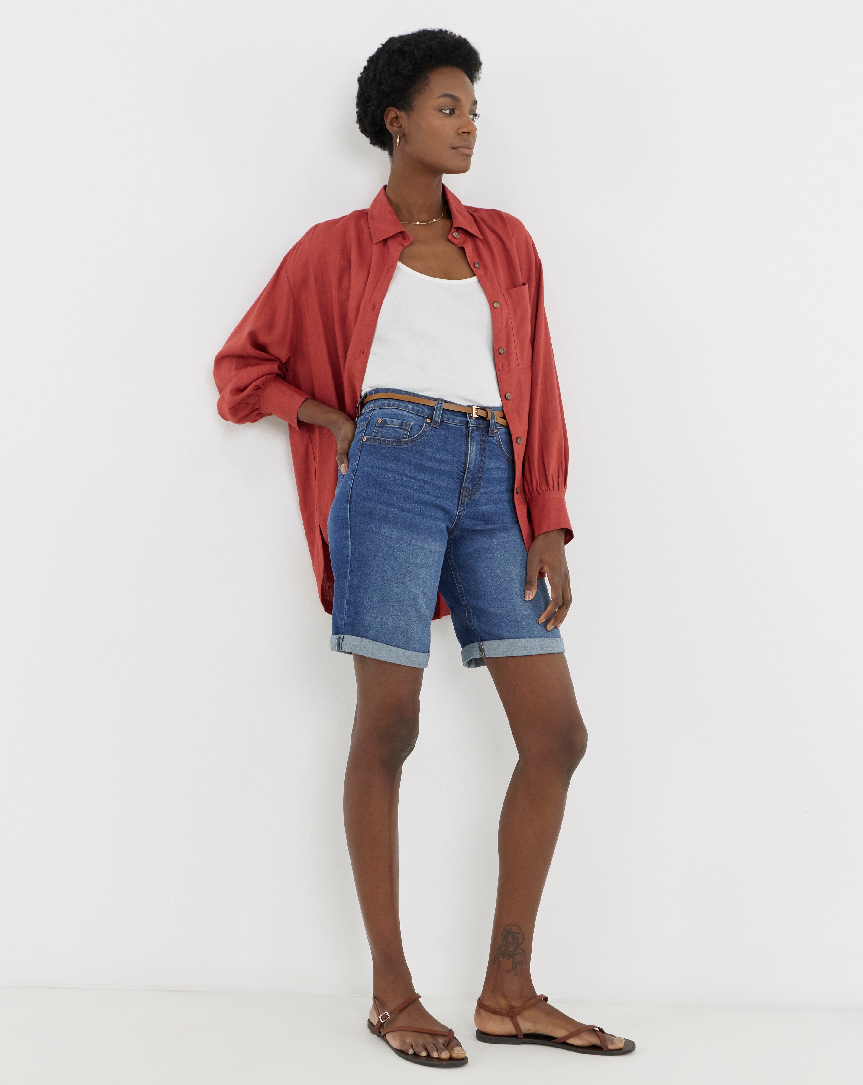 Mid Blue 24/7 Knee Denim Shorts
